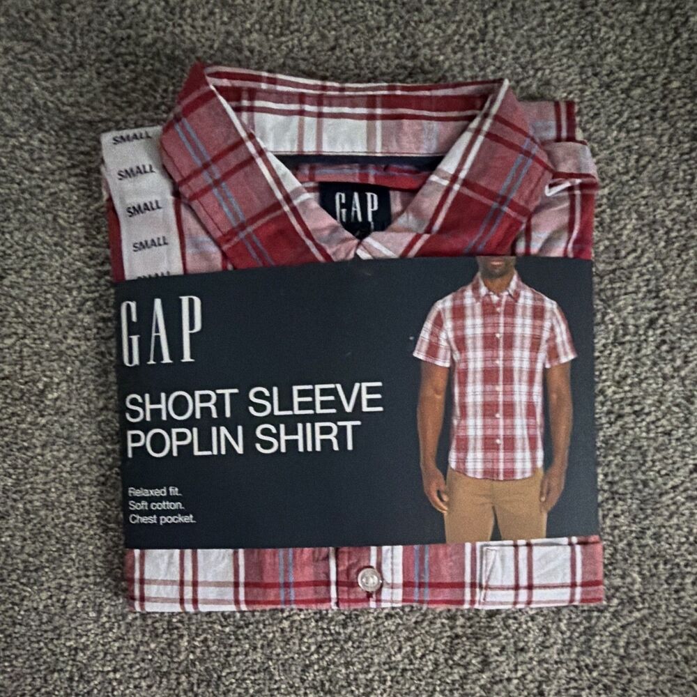 GAP Men's Relaxed Fit Cotton Plaid Short Sleeve Button-Up Shirt Size S A11